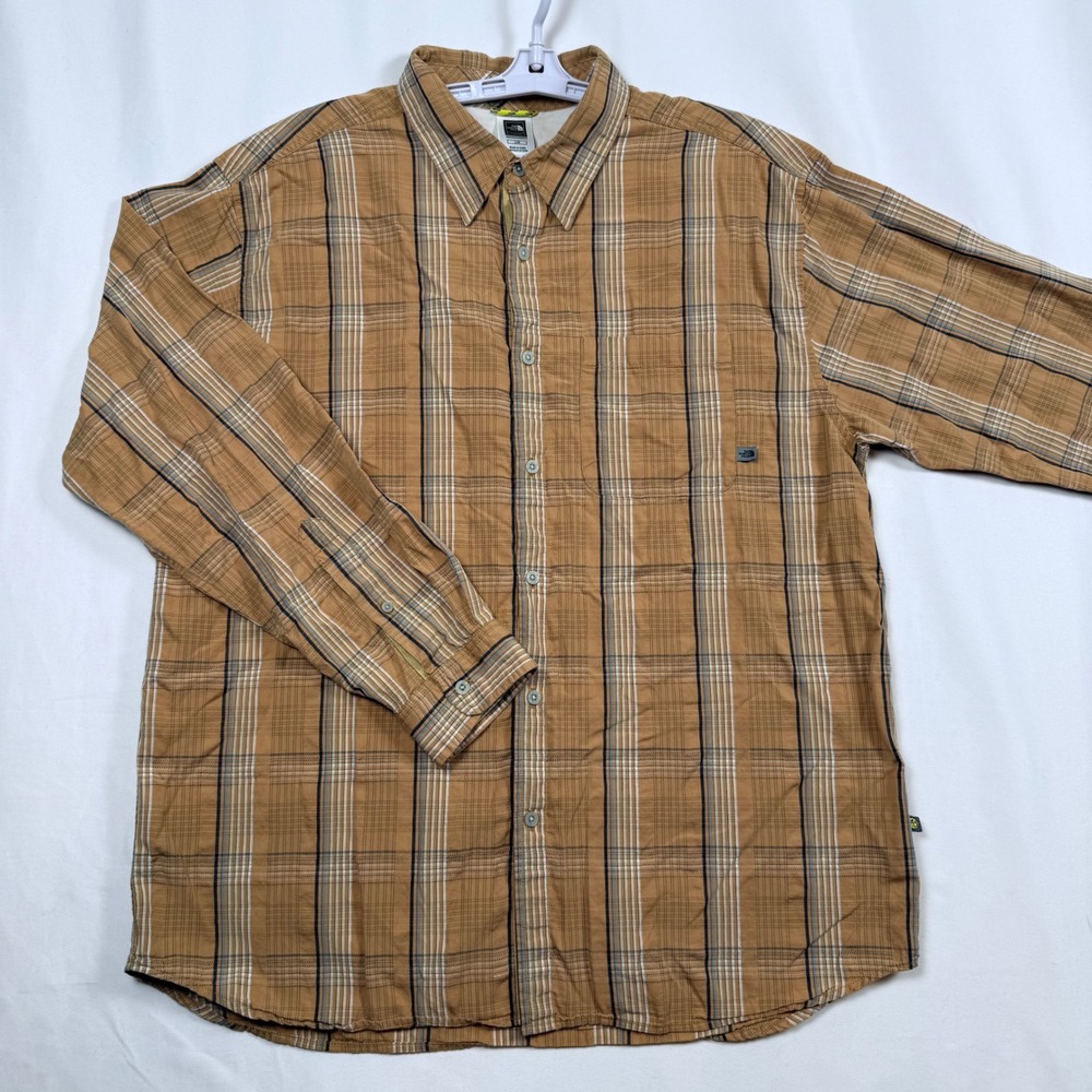 The North Face A5 Series Mens L Plaid Button Down Shirt Long Sleeve Tan Brown
